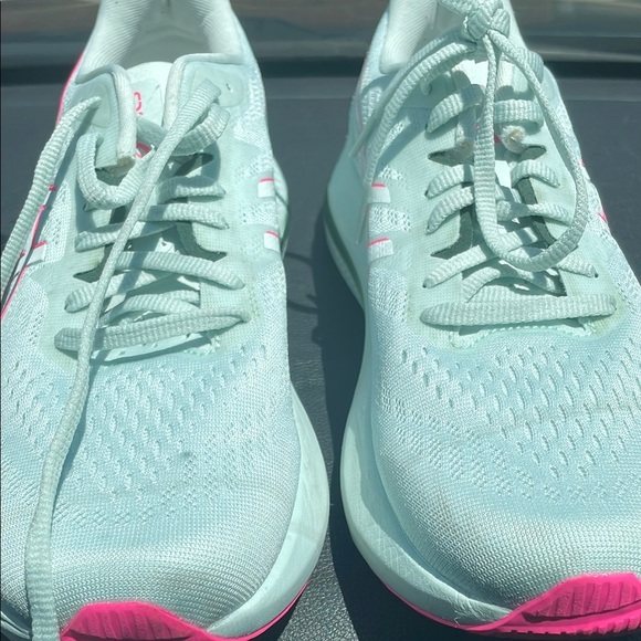 Asics Green and Pink Athletic Shoes with Breathable Knit - Picture 1 of 7